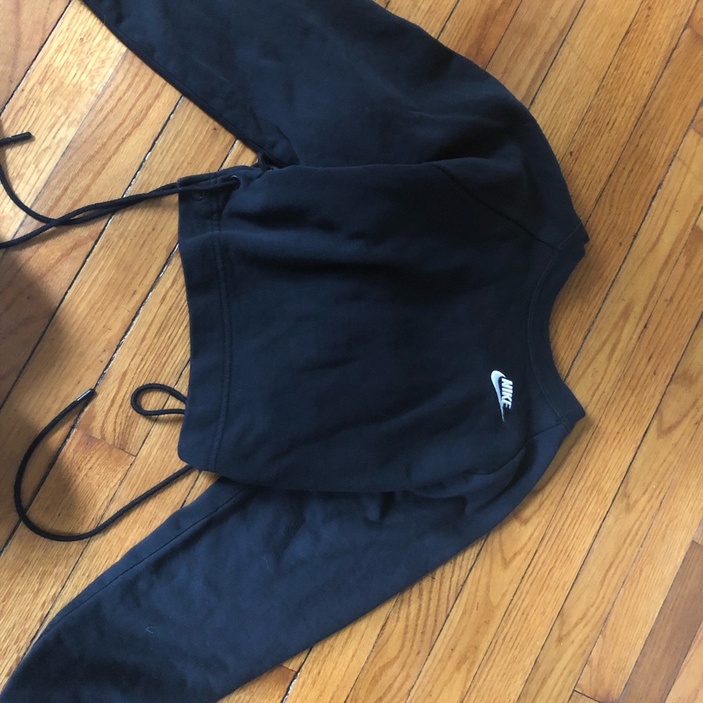 black nike cropped sweater with ties on the side